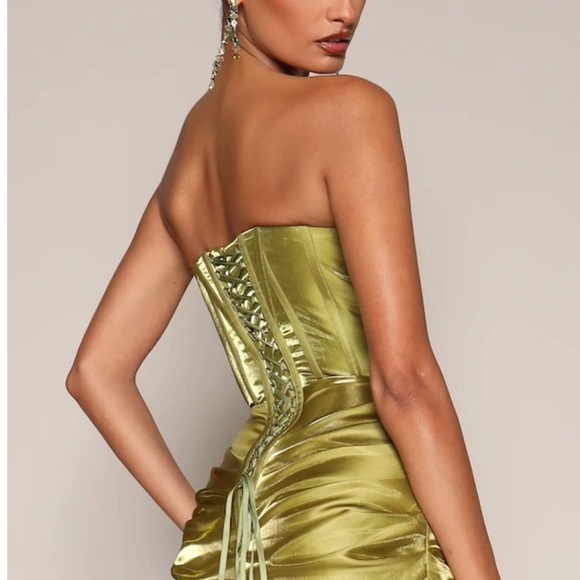 Moda Glam Corset Strapless Dress in Iridescent Green - Picture 3 of 7